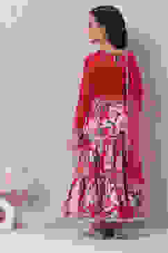 Berry Red Viscose Lehenga Set image number 4