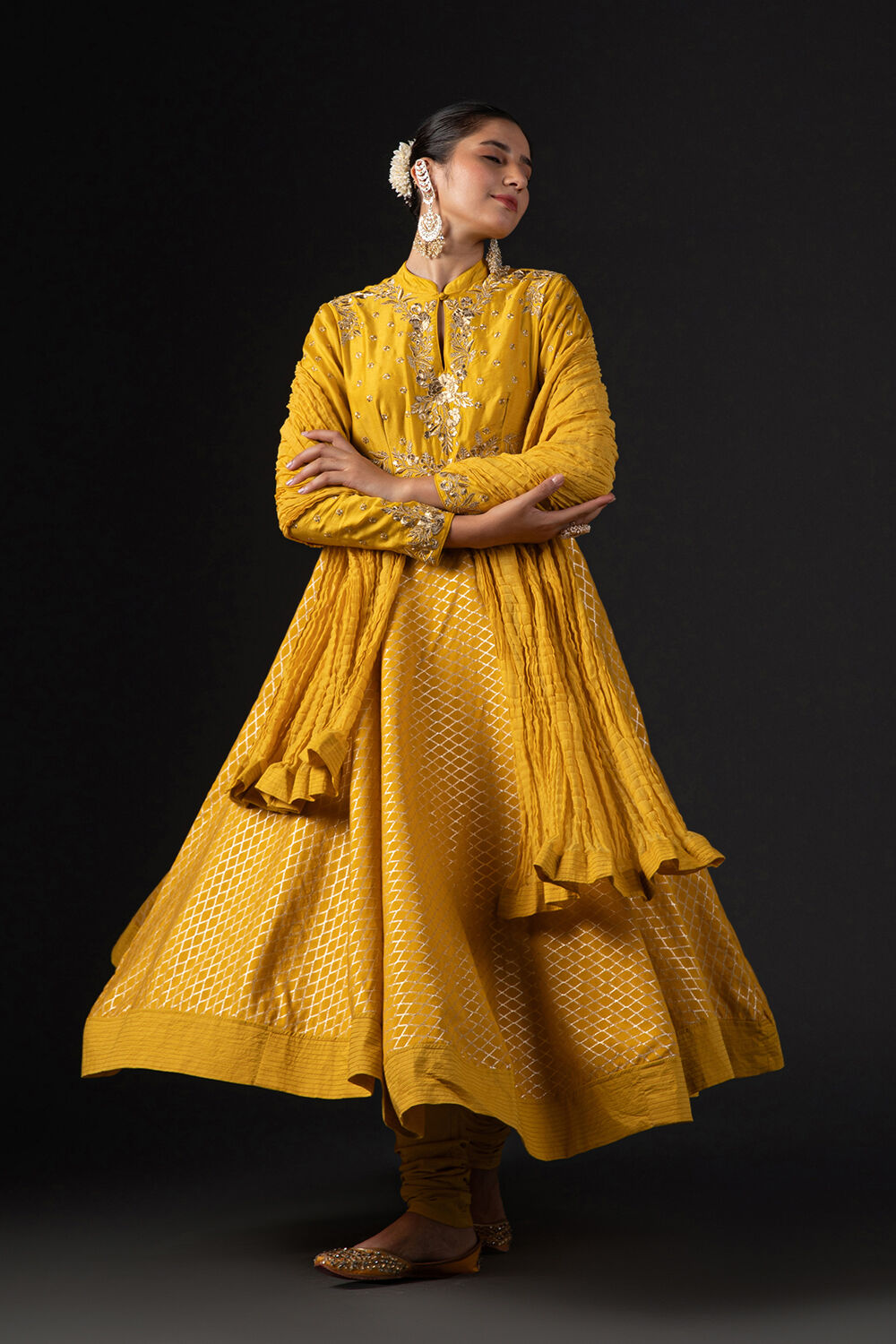 Orange Cotton Silk Anarkali Printed Suit Set image number 6