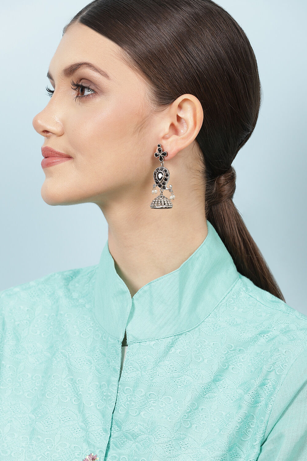 Oxidised Black Alloy Earrings image number 3