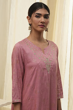 Dull Pink Printed Asymmetric Kurta image number 1