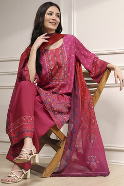 Pink Viscose Rayon Straight Printed Suit Set image number 0