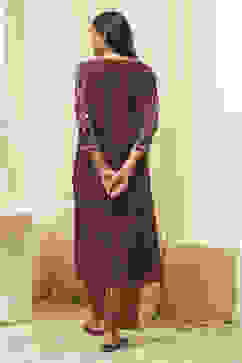 Maroon Cotton Straight Kurta Palazzo Suit Set image number 4