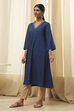 Blue Foil Printed Straight Kurta image number 2