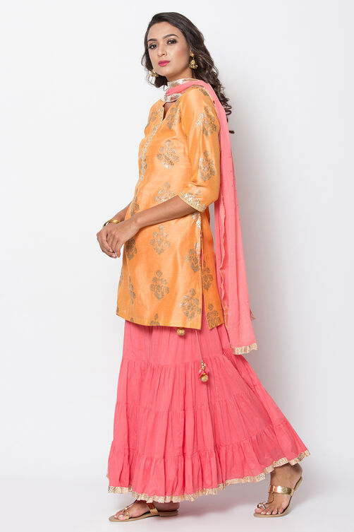Orange Poly Cotton Straight Suit Set image number 3