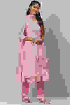 Powder Blue Cotton Double Layered Kurta Pant Suit Set image number 8