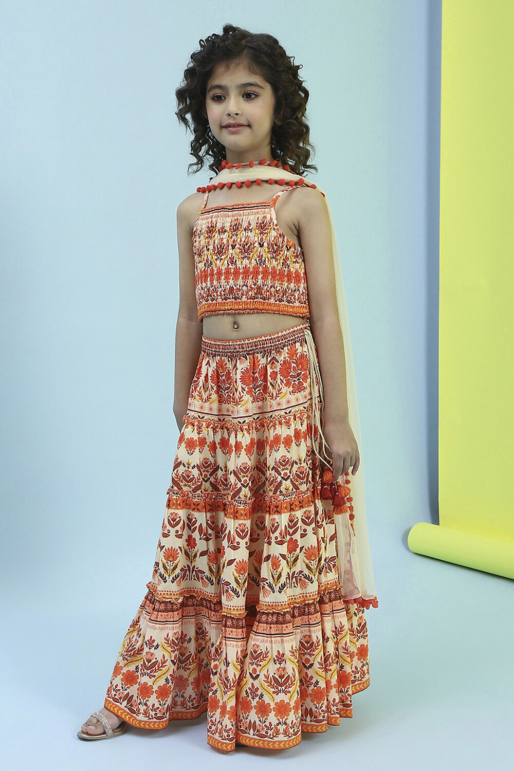 Multi-Colored Cotton Lehenga Set image number 3