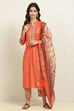 Maroon Cotton Handloom Unstitched Suit Set image number 7