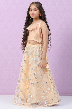 Off White Art Silk Layered Lehenga Set image number 3