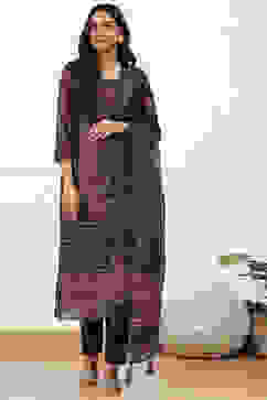 Maroon Chanderi Printed  Embroidered Unstitched Suit Set image number 5