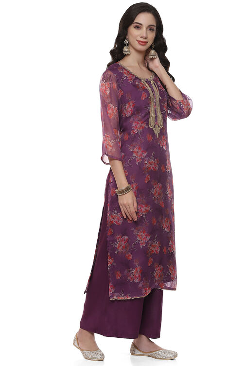 Purple Organza Digital Print Unstitched Suit Set image number 7