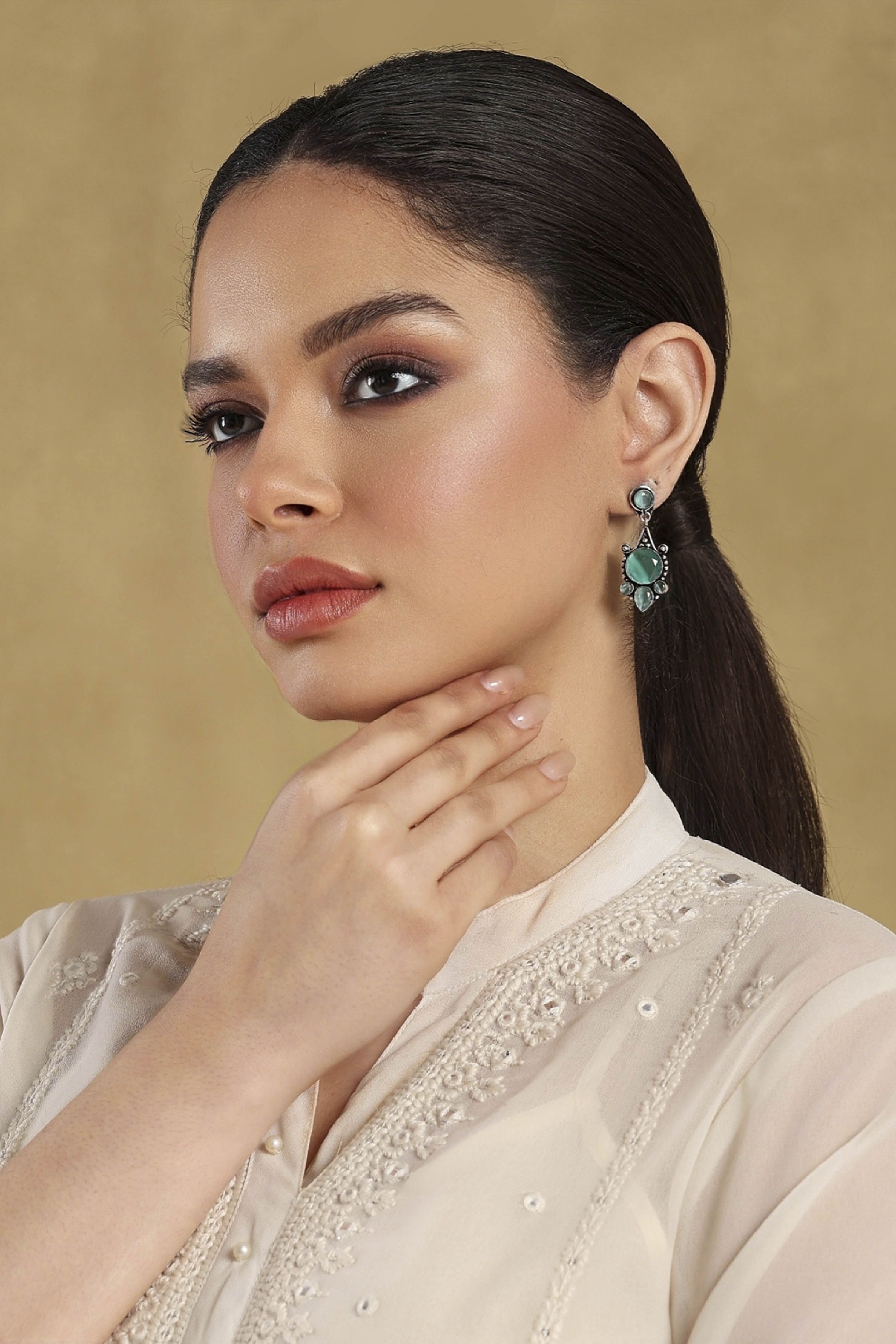 Mint Green Brass Jhumka image number 3