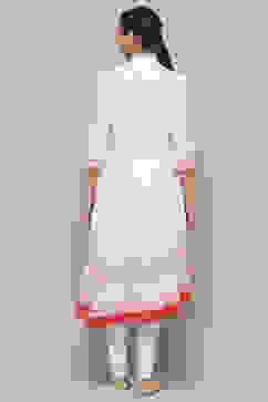 White Cotton Asymmetric Anarkali & Churidar Suit Set image number 5