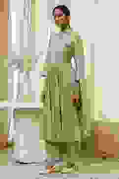 Olive Green Embroidered Gathered Suit Set image number 3