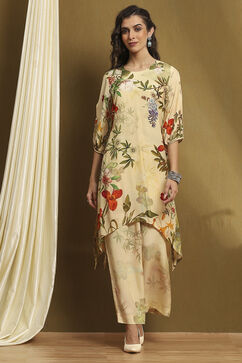 Ecru Modal Floral Printed Asymmetric Kurta Set image number 0