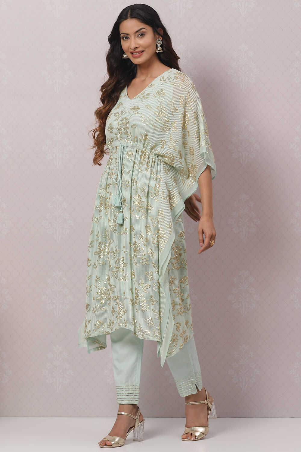 Blush Pink Poly Cotton Kaftan Set image number 5