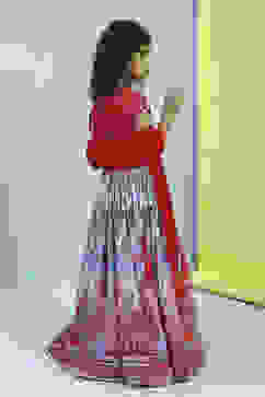 Red Cotton Printed Flared Lehenga Set image number 4