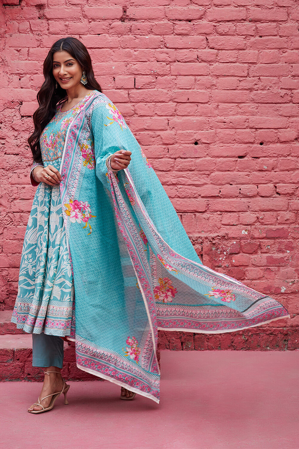 Coral Cotton Anarkali Suit Set image number 5