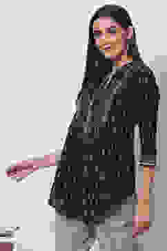 Indigo Cotton Short Yarndyed Kurti image number 2