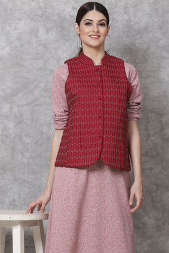Wine Straight Art Silk Printed Jacket image number 3
