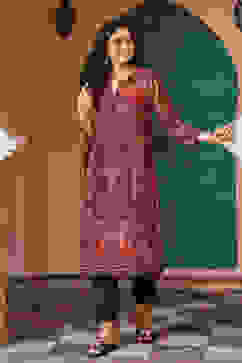 Dull Red LIVA Straight Printed Kurta image number 0