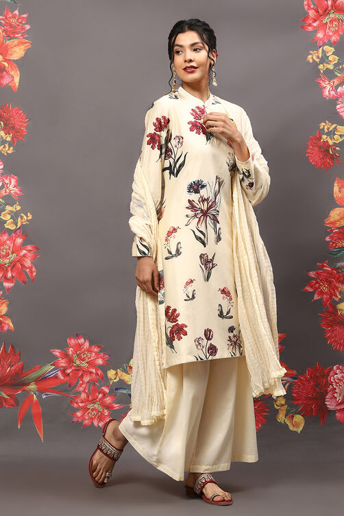 Rohit Bal Off White Cotton Blend Straight Kurta Suit Set image number 0
