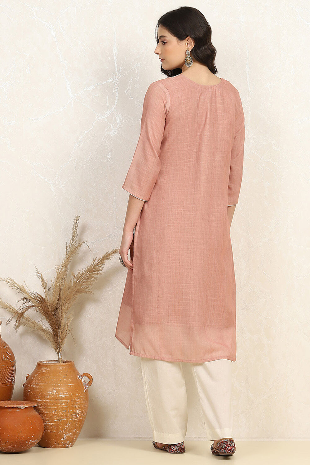 Peach Cotton Unstitched Suit Set image number 5