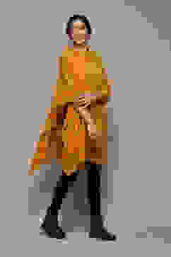Mustard Acrylic Solid Straight Poncho Sweater image number 1