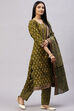 Olive Cotton Woven Unstitched Suit Set image number 6