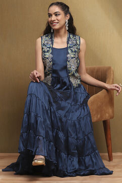 Blue Georgette Festive Tiered Anarkali Dress image number 0