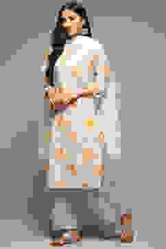 Ivory Cotton Straight Kurta Palazzo Suit Set image number 5