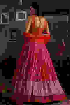 Pink and Orange Chanderi Jacquard Lehenga Set image number 4
