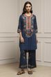 Blue Cotton Straight Printed Kurta Pants Set image number 6