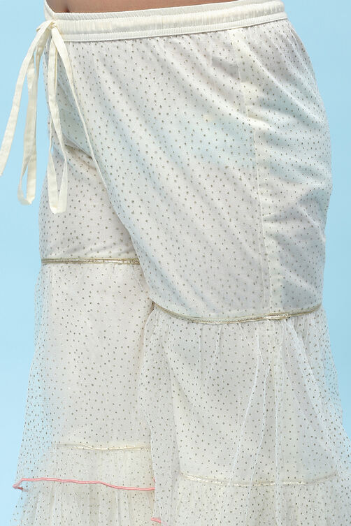 Cream Cotton Floral Embroidered Strappy Suit Set image number 2