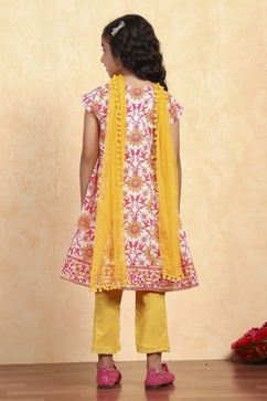 White Cotton Flared Printed Suit Set image number 4