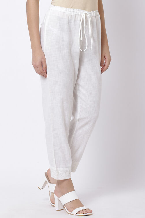 White Cotton Chikankari Pants image number 3