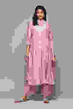 Light Mauve Cotton Blend Straight Kurta Palazzo Suit Set image number 8