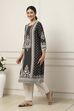 Black Viscose Rayon Ethnic Motif Printed Straight Kurta image number 2
