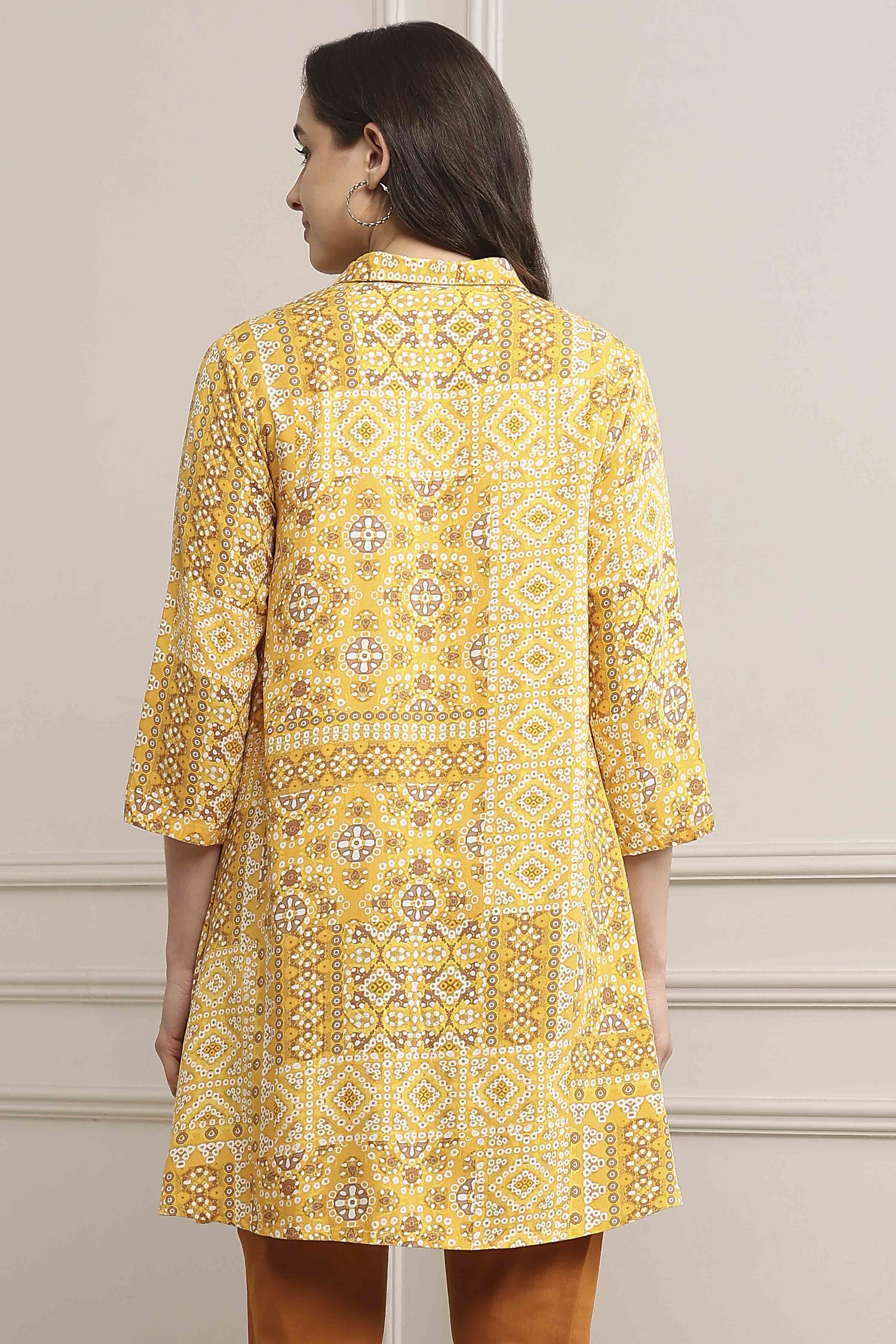 Yellow LIVA Printed Top image number 3