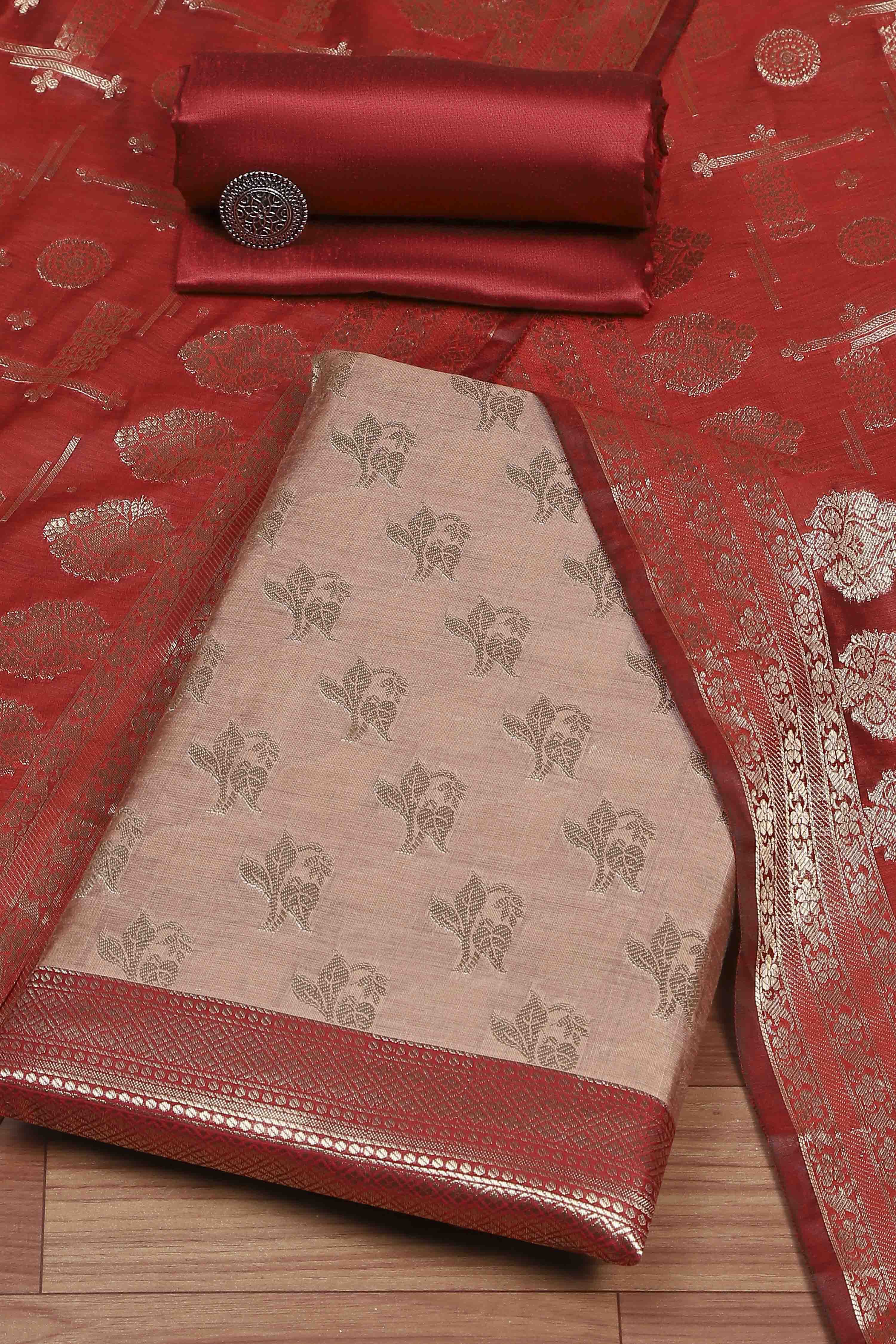 Sea Green Chanderi  Unstitched Suit Set image number 0