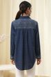 Blue Cotton Blend High-Low Straight Shirt image number 3