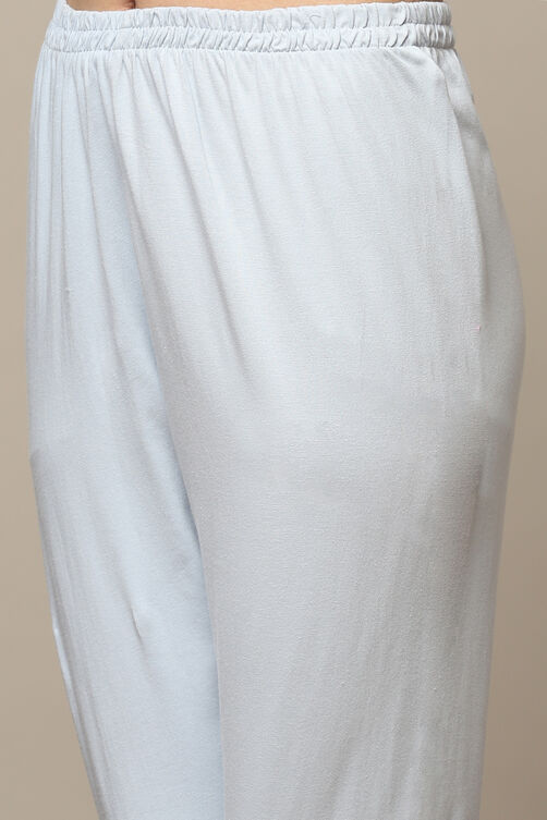 White & Blue Cotton Anarkali Kurta Churidar Suit Set image number 3