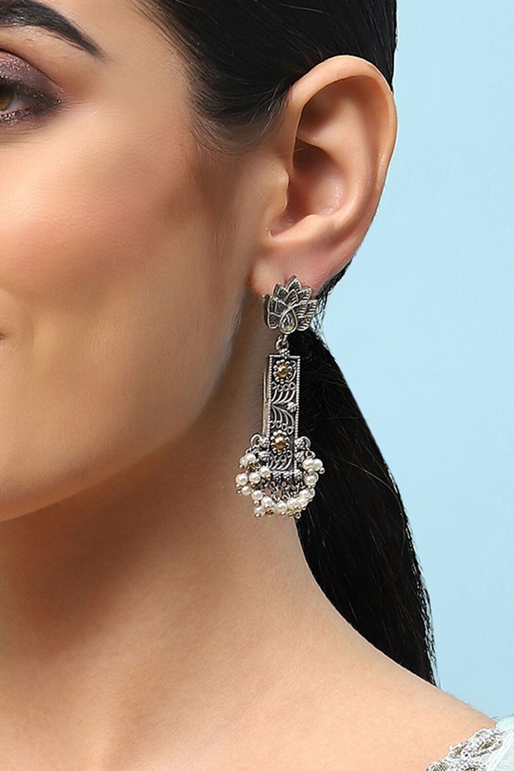 Oxidised Gold Brass Earrings image number 1