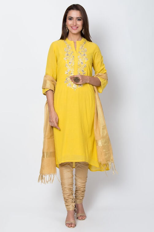 Blue Cotton And Viscose A-Line Solid Kurta image number 2