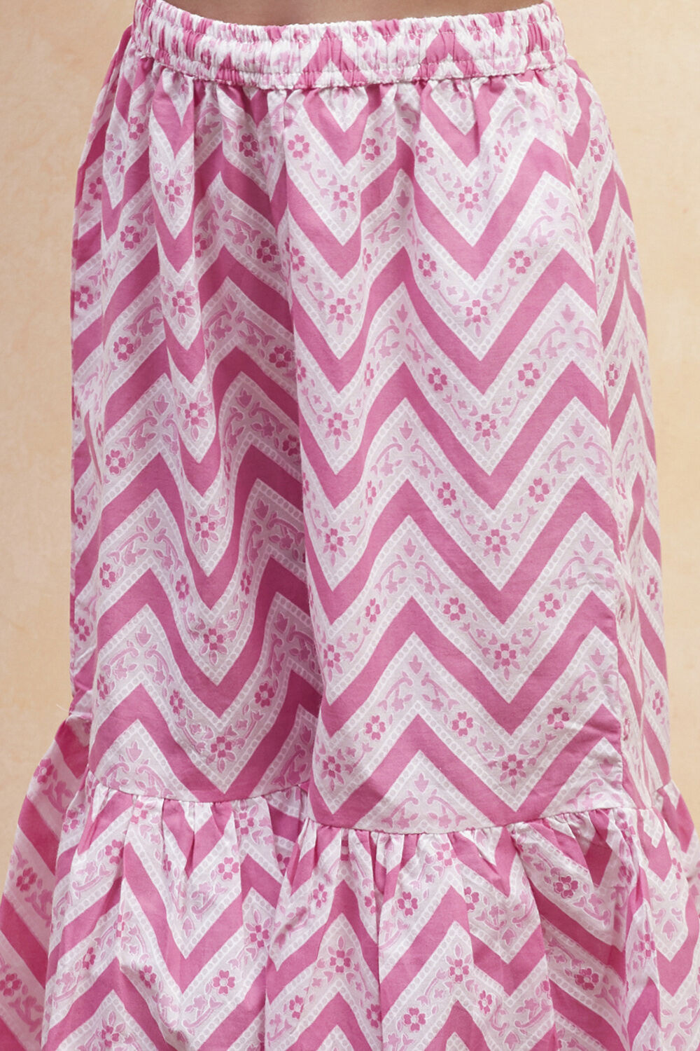 Pink Cotton Angrakha Tiered Kurta Set image number 2