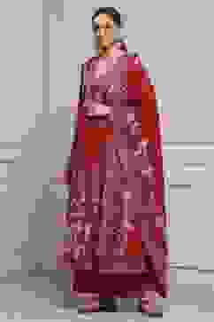 Red Cotton Anarkali Printed Suit Set image number 3