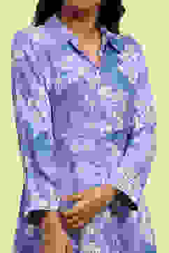 Blue Floral Printed Shirt Style A-line Dress image number 1