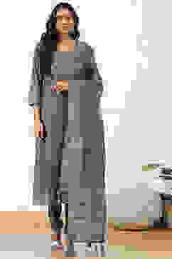 Grey Chanderi Hand Embroidered Unstitched Suit Set image number 1