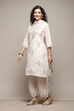 Off White Poly Cotton Straight Kurta Palazzo Suit Set image number 4