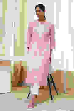Light Pink Cotton Straight Kurta image number 5