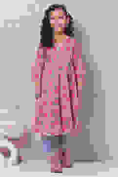 Slate Blue Cotton Anarkali Suit Set image number 5